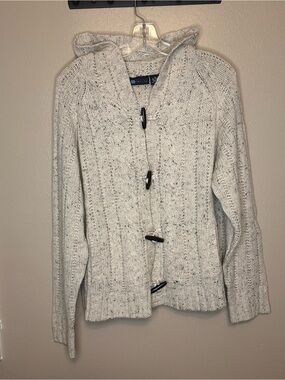 Relativity Speckled Cream Cable Knit Hooded Toggle Cardigan